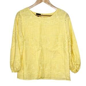Yellow Eyelet Top Womens Small Talbots Peasant Romantic Feminine Cottage Pastel